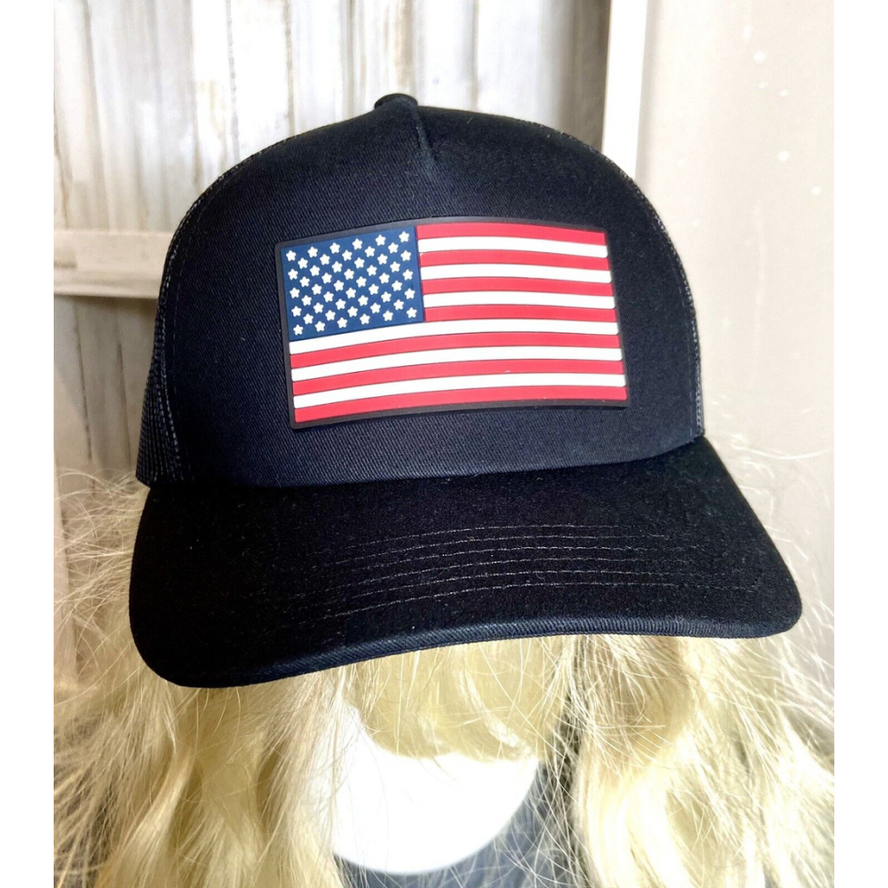 American Flag Low Profile Snapback Mesh Ballcap Hat Black Port Authority OSFM